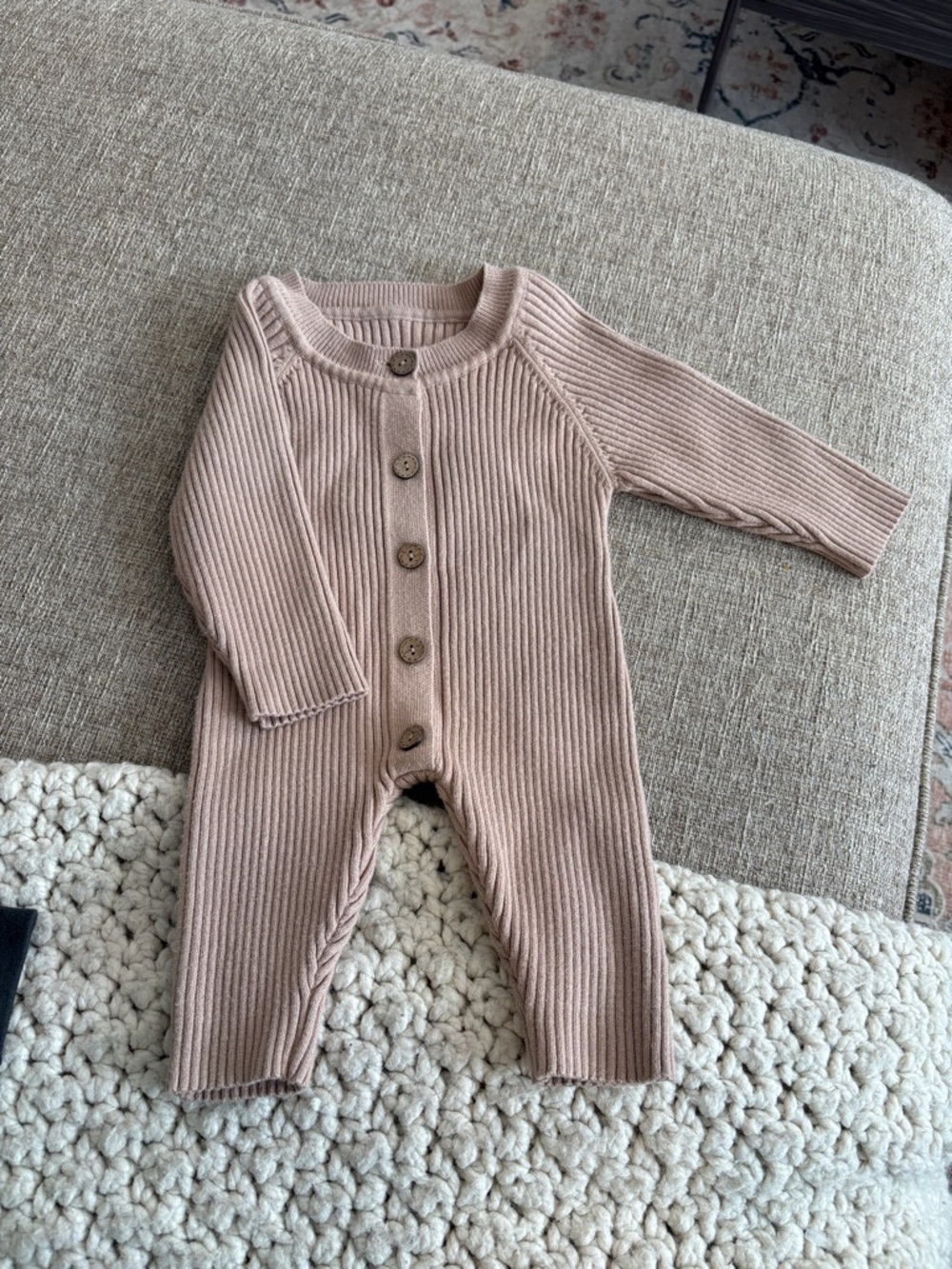 Kids Ribbed Button-Front One-Piece in Dusty Pink